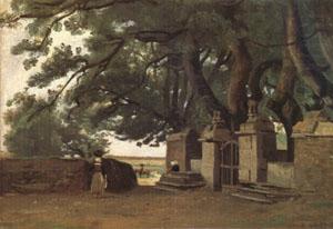 A Gate Shaded by Trees also called Entrance to the Chateau Breton Landscapee (mk05), Jean Baptiste Camille  Corot